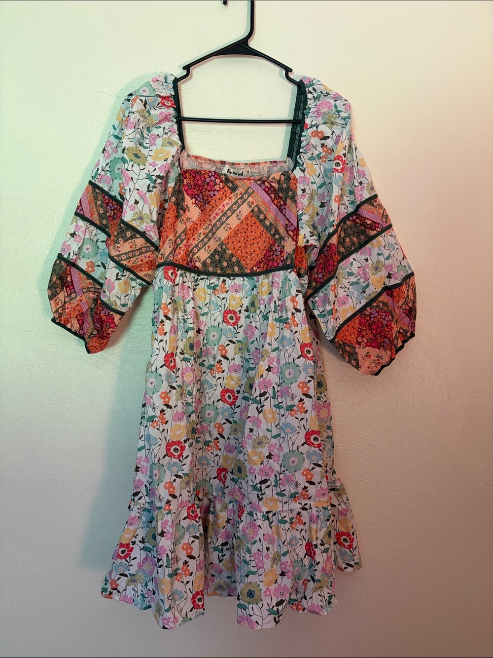 Three Bird Nest Multi Floral & Patchwork Midi Dress - Pink, Orange, Green